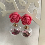 送料無料薔薇とお花入りガラスドームのピアスkirakirasm