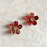 和柄の桜ピアス(赤)