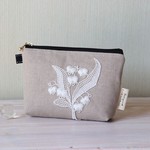 幸せのすずらんポーチ*リネン+刺繍レース*ポケット付