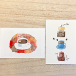 ☕️透明水彩画「珈琲通 coffee 」 北欧イラストポストカード 2枚セット　コーヒー　バレンタイン　父の日　メンズ☕️