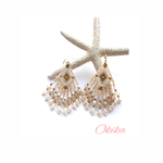 《18’》スワロフスキー×ビーズピアス《White×Beige》