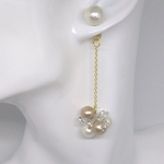 コットンパール ベージュ&ホワイト ボール ゴールド ピアス・イヤリング ニッケルフリー ゴールド ピアス イヤリング