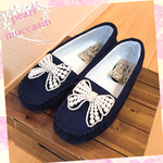 NEW【22.5〜25cm】春夏パールリボンモカシンシューズ／ネイビー