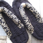 布ぞうり：black25cm/ダマスクblack&camel