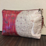 ピンク色孔雀のクラッチバッグ　着物（帯）リメイク