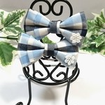 【送料込み】torte❇ check flower  ( blue )  キッズ ヘアゴム   