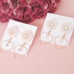 春色パステル♡ドロップフラワー❁ハート イヤリング