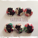 ＊くるみボタン＊２個セット＊ヘアゴム＊花柄＆猫＊黒猫＊プチギフトに♪