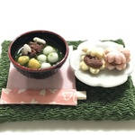 hand made ミニチュアドールハウス 再販桜 白玉抹茶しるこ&桜の最中