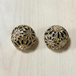 GOLD BLACK FLOWER ROUND BUTTON CABOCHON PARTS