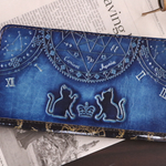 【紺】猫とやぎ座みずがめ座の天体洋古書風長財布
