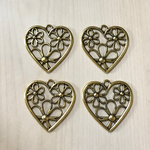 ANTIQUE GOLD HEART FLOWER CHARM PARTS