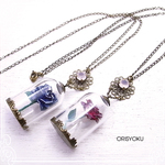 [de-85-or-04] 折り紙バラガラスドームネックレス　ローズクォーツ　天然石アクセサリー　創作折り紙