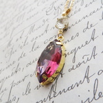 Rose×Amethyst　ヴィンテージガラス　ネックレス　24×13ミリ
