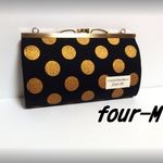 Wファスナー　20cm　カン付き　がま口　ゴールドドット　ブラック　