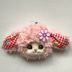 ピンクのタレ耳さん(クリーム白)ストラップ
