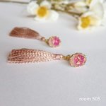 寒緋桜 大島紬 タッセル ピアス ( ピーチピンク 系) a