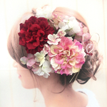 桜シリーズ♡マーブルピンクと赤ダリアが華やかな髪飾り ☆ 髪飾り 花飾り　袴　振袖髪飾り　結婚式　和装髪飾り　成人式髪飾り　ヘアアレンジ