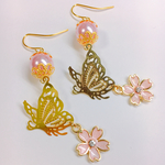 和風蝶と桜【桃色】　ピアス 