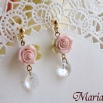 薔薇しずくのきらりピアス.+*♡（ミルキーピンク）