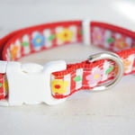 【sale】22.5-32.5cm小型犬★ストライプ&お花★首輪（赤）