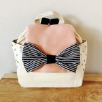 【受注製作】名入れ タグ♡ ベビー リュック（ヒッコリー風リボン）