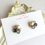 たっぷりビジュー×コットンパールピアス(ブルーグレー)♡送料込み