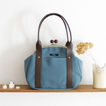 デイリーがま口バッグ：帆布（ターコイズ）