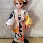 ブライス、リカちゃんサイズ銘仙のアンサンブルのお着物　ピンク