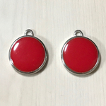 VINTAGE RED SILVER CIRCLE FLAT ROUND CHARM