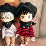 オビツろいど アウトフイット  黒キャスケット.赤ーボーダー長Tセット
