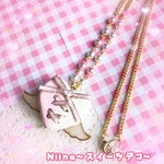 (再販！)ハート♡ラッピングマカロンのネックレス(ピンク&ホワイト)