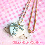 (再販！)ハート♡ラッピングマカロンのネックレス(ブルー&ホワイト)