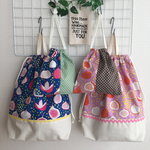 いちじく☆持ち手つき大きめ巾着＊小巾着セット☆お着替え袋☆ピンク＊ブルー