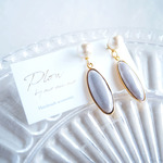 七宝焼 コットンパール♡ ドロップピアス　～グレー～
