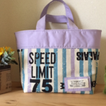 トートバッグ＊英字　ストライプ♡パープル
