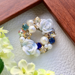 ブローチ　ビジューリース blue