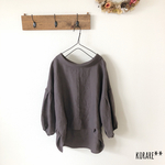 8分丈袖＊モカブラウンリネンのロールカラーブラウス