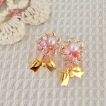 キッズイヤリング 透かし花リボン ピンク
