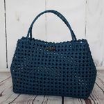 【プルシャンブルー】石畳編みしっかり荷物が入るエコクラフトカゴバッグ