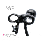 14G 大人ガーリー キラッとストーン付 ミニリボン ボディピアス TBP061 BK