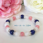 天然石ラピスラズリの優しい色のブレスレット♡インカローズxロイヤルブルームーンストーン