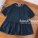 ローウエストワンピース*140*ダークブルーグリーン*リバティ