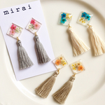 【限定】押し花＊くすみタッセルの大人可愛いゆらゆらイヤリング/ピアス