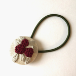 密花 刺繍 ヘアゴム ボルドー