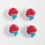  IMPORT【4個】花柄刺繍カボション＊くるみボタン＊