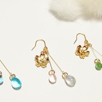 ノンホールピアス☆桜と２つのしずくイヤリング　春　桜　フラワー