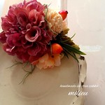 あふれる春花コサージュ  ピンク系＊ダリア