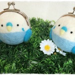 【3/15　22時～販売予定】セキセイさんの羊毛がま口(ブルー)