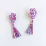 刺繍のタッセルイヤリング ラベンダー×グリーン
